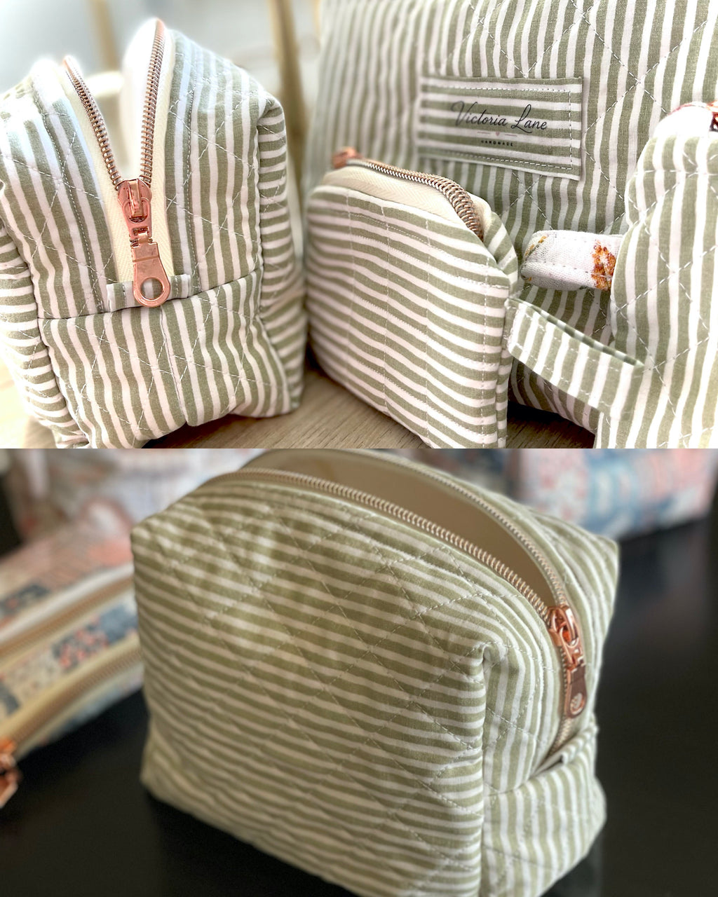 Green Striped Quilted Bags