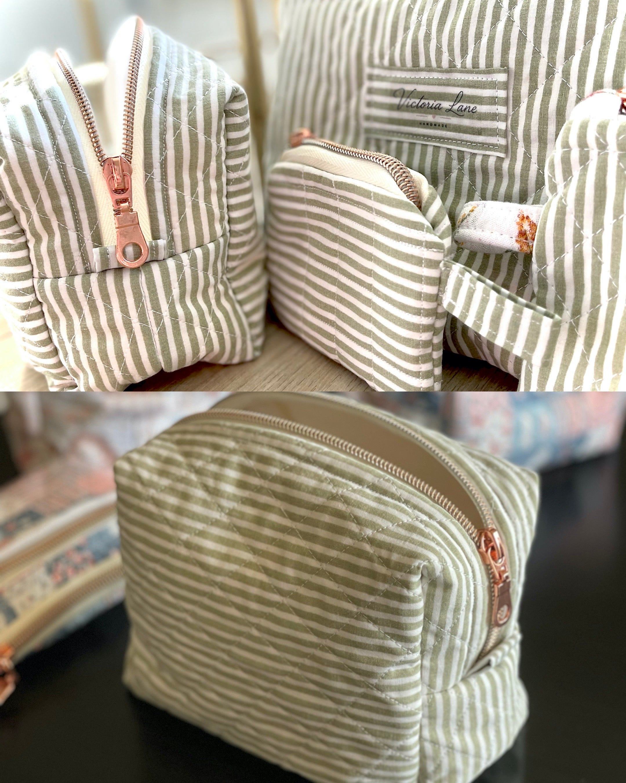 Green Striped Quilted Bags