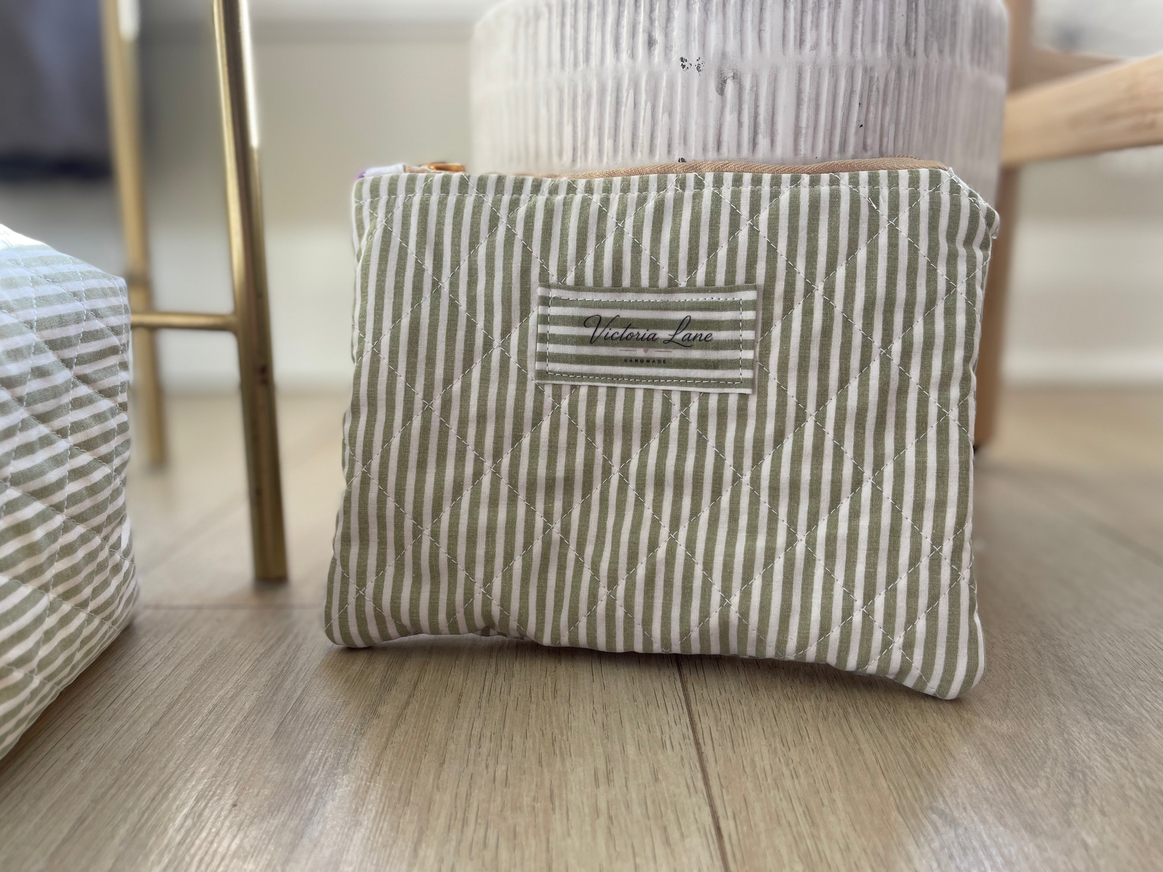 Green Stripe -Makeup Pouch