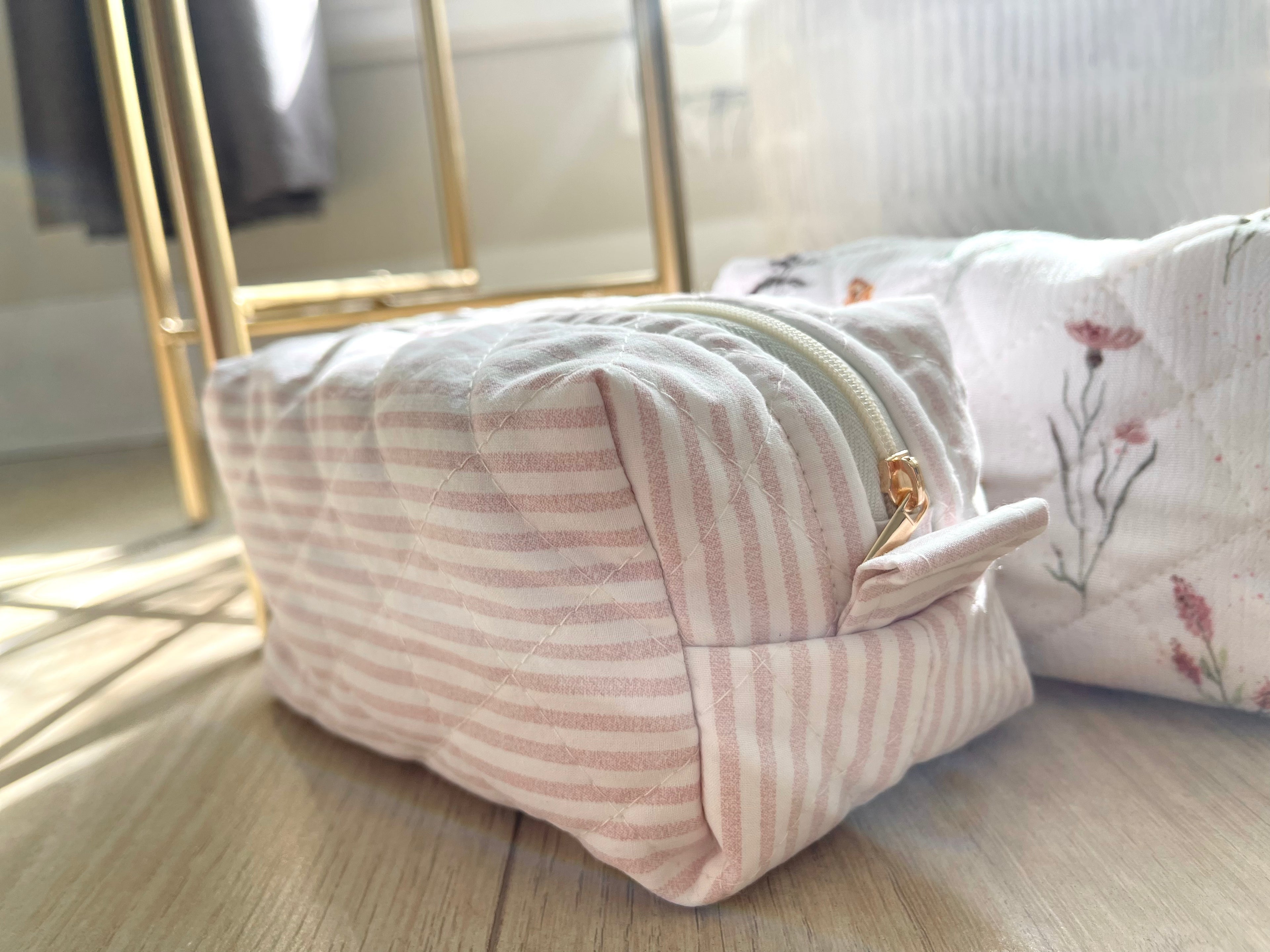 Pink Striped Quilted Bags