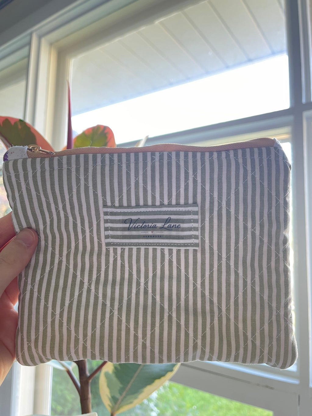 Green Stripe -Makeup Pouch