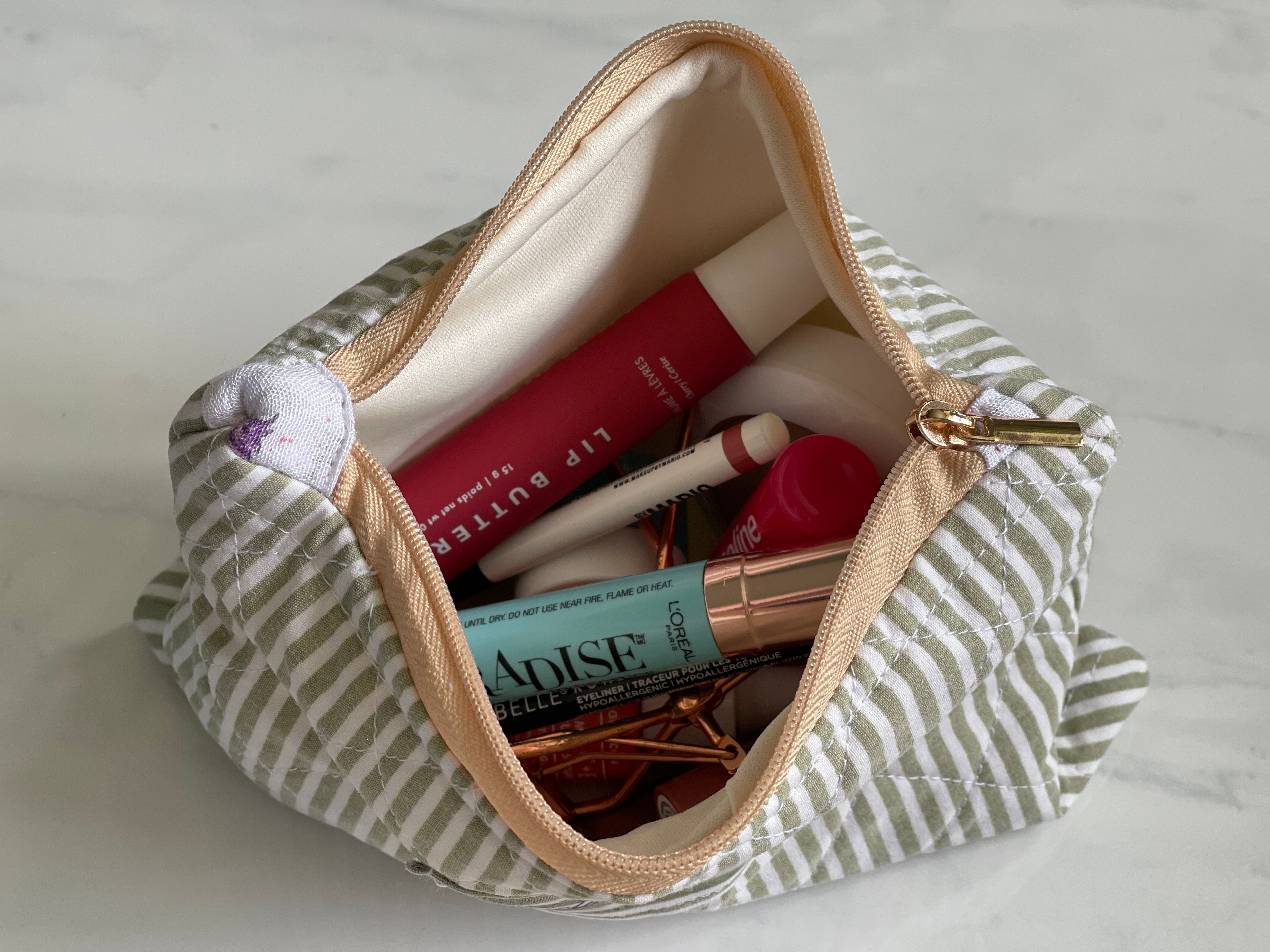 Green Stripe -Makeup Pouch