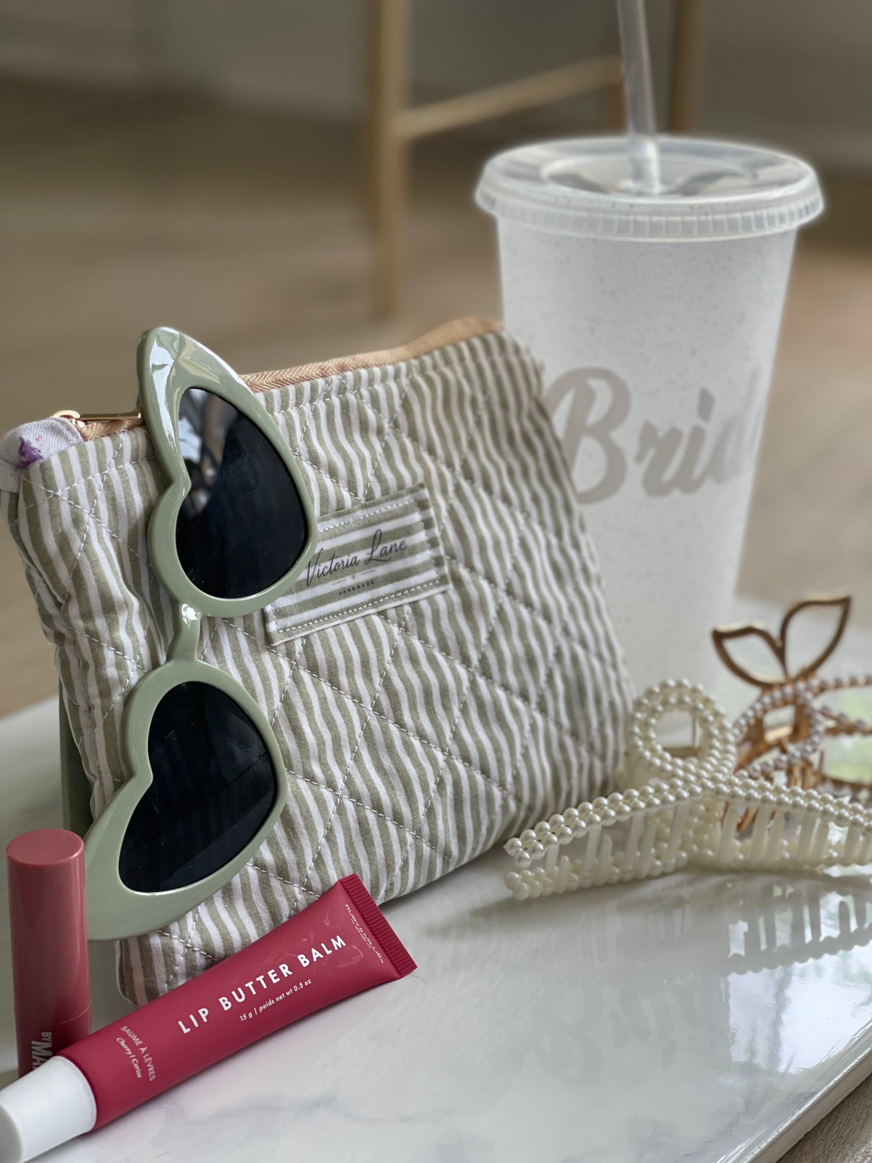 Green Stripe -Makeup Pouch