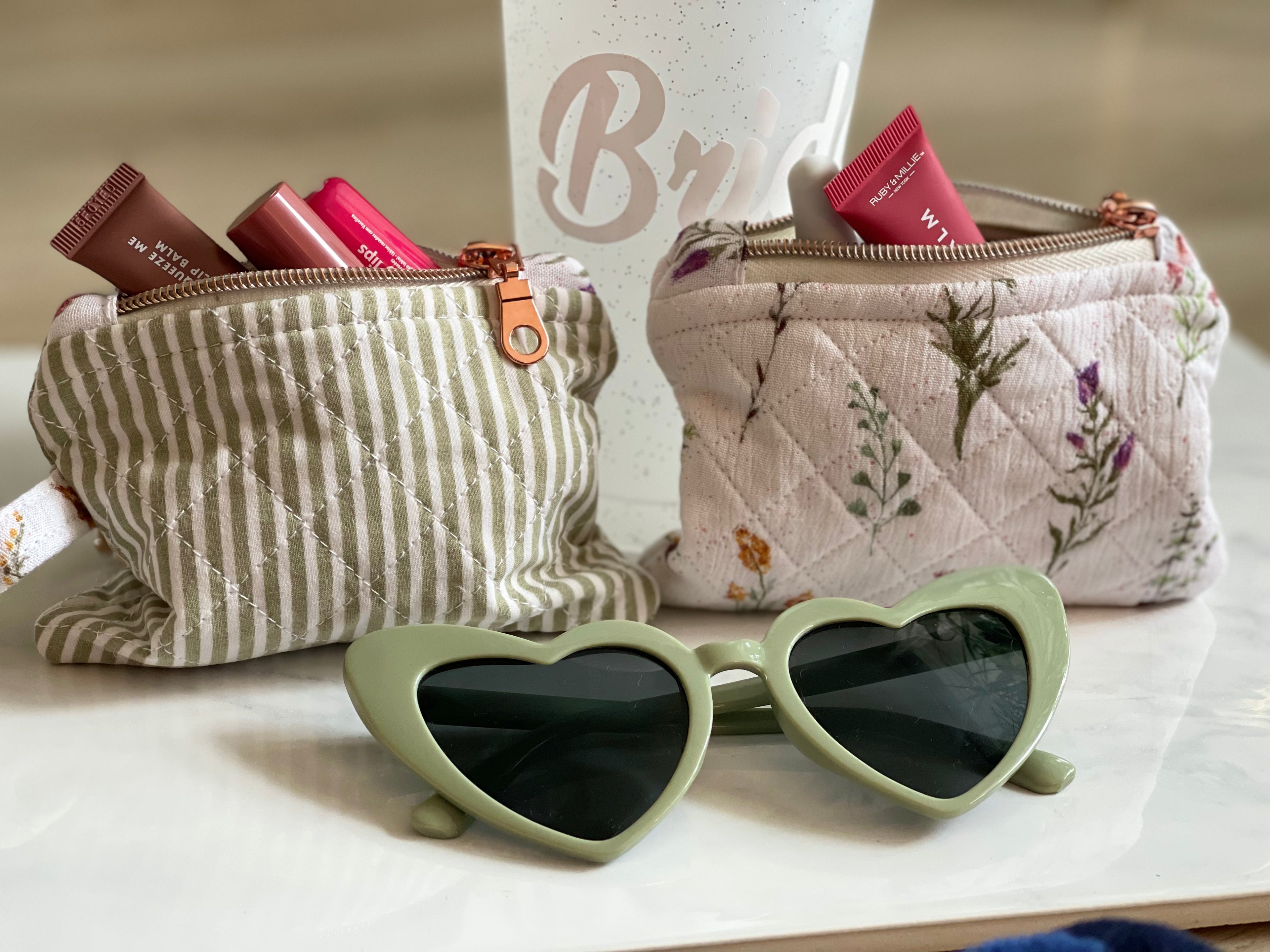 Green Striped Pouch - Wildflower Lining
