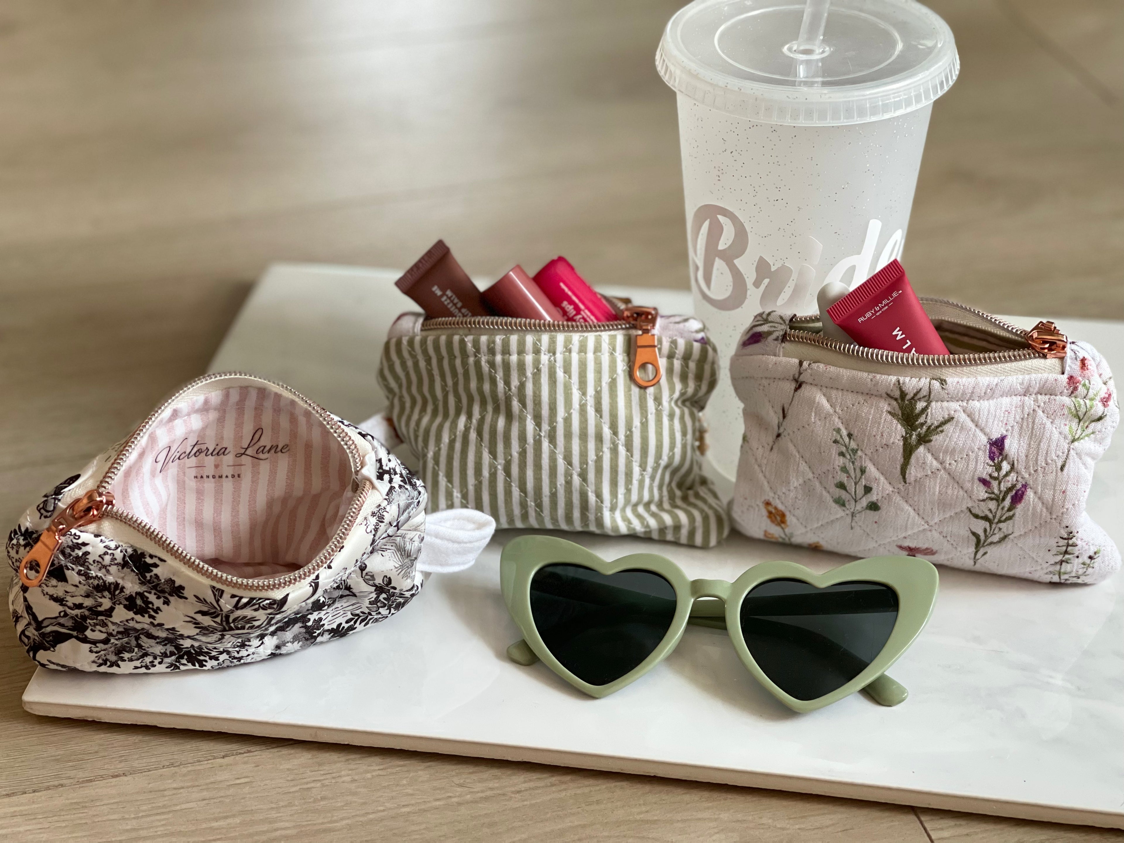 Green Striped Pouch - Wildflower Lining