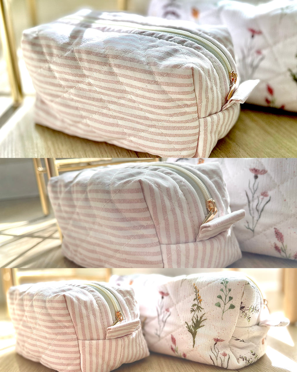 Pink Striped Quilted Bags