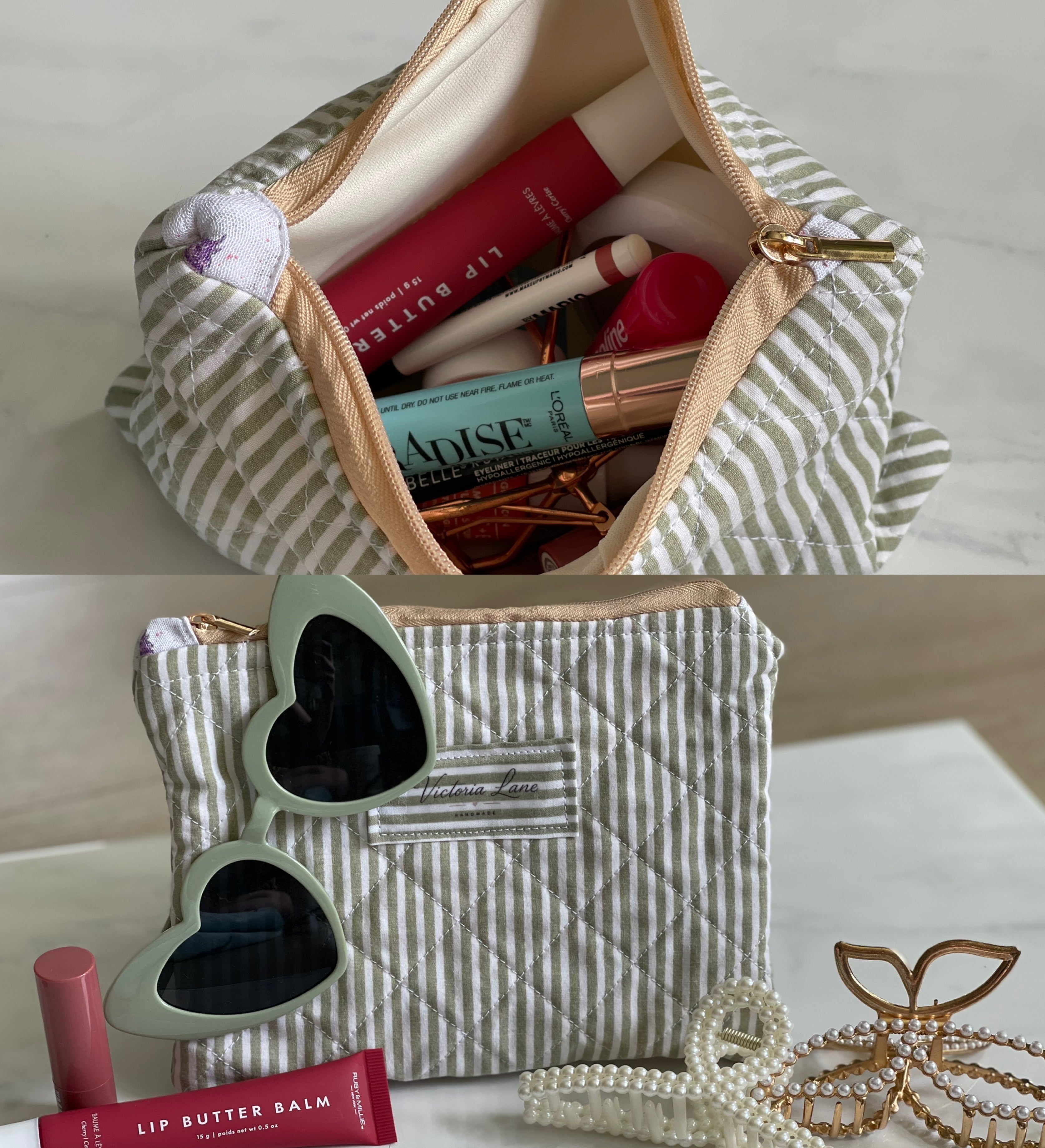 Green Stripe -Makeup Pouch