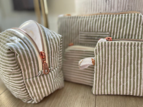 Green Striped Quilted Bags