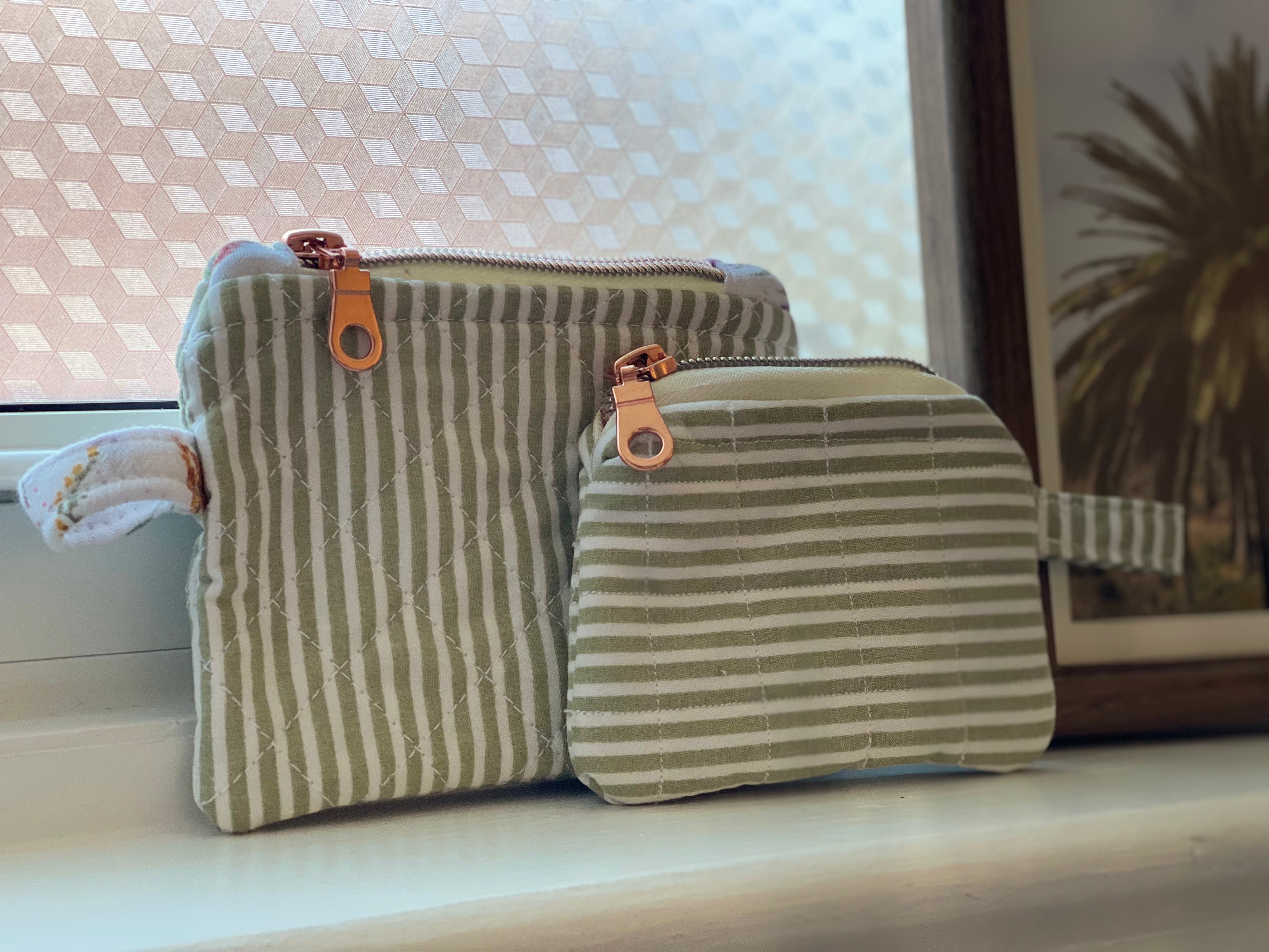Green Striped Quilted Bags
